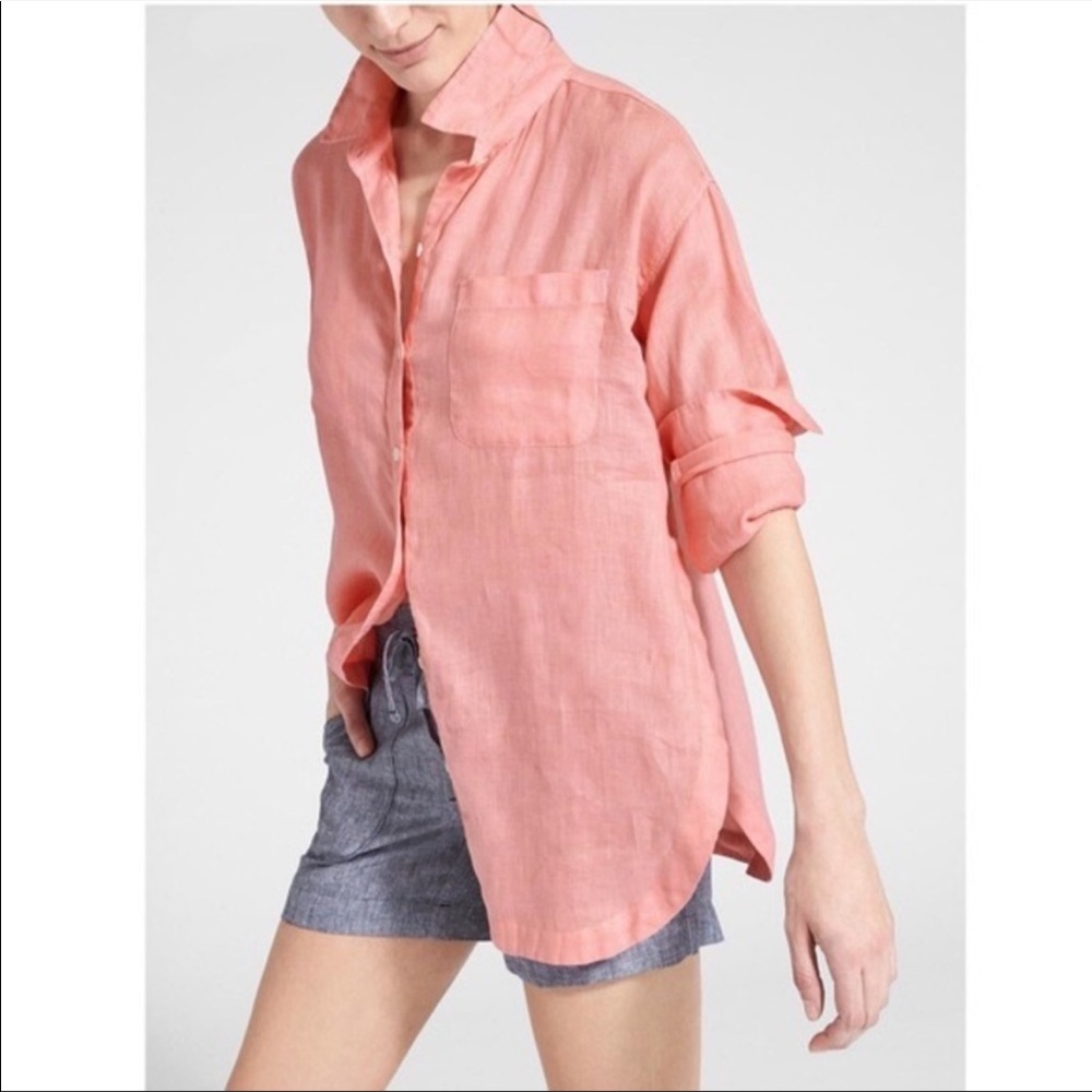 Athleta Linen Long and Lean Button Front Tunic